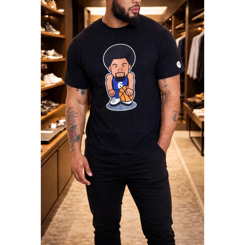 Dr J Julius Erving Mens 3XL Black Graphic‎ T-Shirt Basketball Afro Cartoon New